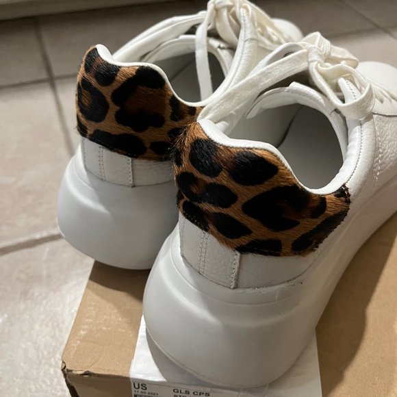 Zara leather platform sneakers with calf hair leopard accent Size 8 - Picture 5 of 6